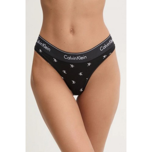 Calvin Klein γυναικείο κυλοτάκι thong με μαύρο λάστιχο και άσπρα γράμματα.53%cotton,35%modal,12%elastane F3786E-PCS